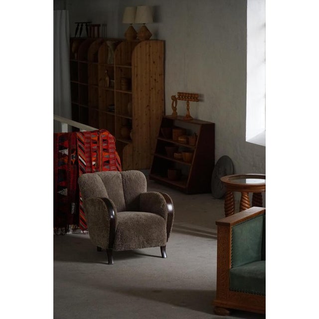 Wood Danish Modern Art Deco Lounge Chairs in Lambswool and Birch, 1940s, Set of 2 For Sale - Image 7 of 18
