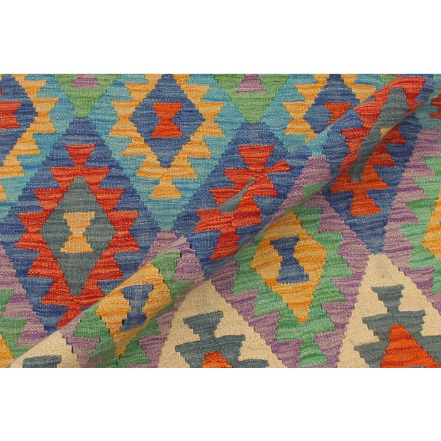 Kilim Rust Blue Hand Woven Rug - 2'9" X 9'7" For Sale - Image 4 of 7