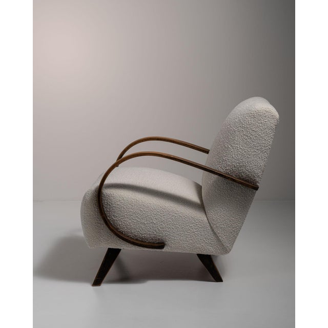 Wood 20th Century Czech Republic Warm Ivory Boucle Curved-Arm Lounge Chair For Sale - Image 7 of 11