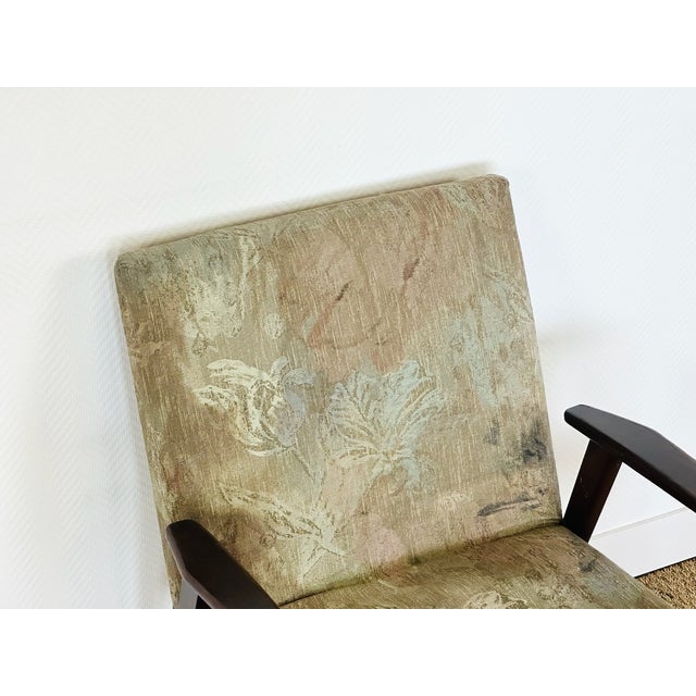 Black Vintage Lounge Chair in Dark Wood and Floral Patterned Fabric, 1960s For Sale - Image 8 of 14