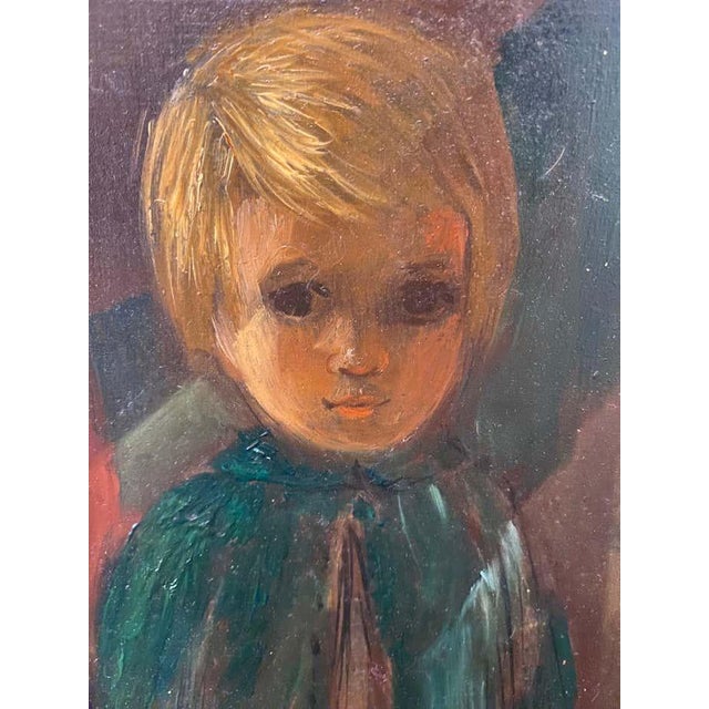This miniature oil portrait by M. Erikson rises with verticality, like a fragment of life detached from the world. A child...