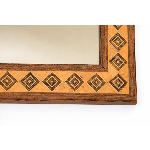 Geometric Brown Wood Marquetry Mirror by Pio Zanotti, Italy, 20th Century For Sale - Image 9 of 14