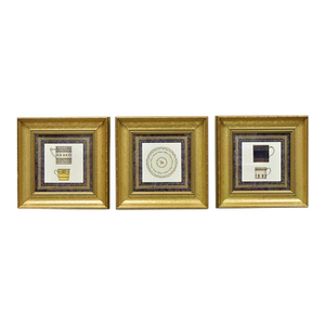 Vintage Artistic Innovations Gold Framed Wall Art Print Plate and Cups, 3 Pc Set