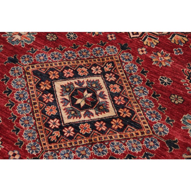 Tribal Rustic Super Kazak Red/Beige Wool Rug - 4'9'' X 6'8'' For Sale - Image 3 of 8