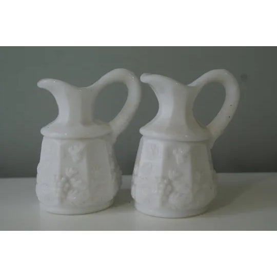 1980s Small Milk Glass Creamers / Syrup Vases - a Pair For Sale - Image 4 of 4