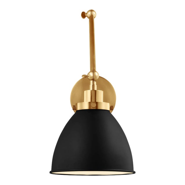 Chapman & Myers by Visual Comfort Studio Wellfleet Double Arm Dome Task Sconce, Midnight Black & Burnished Brass For Sale
