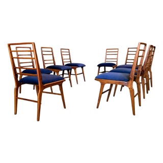 Set of Eight Dining Chairs in Caviuna Wood & Fabric, Giuseppe Scapinelli, 1950s - Lot 685 For Sale