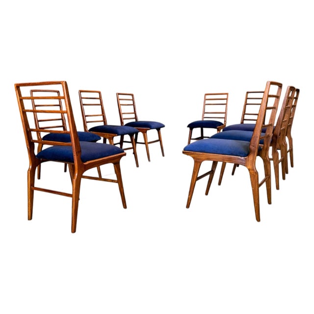 Set of Eight Dining Chairs in Caviuna Wood & Fabric, Giuseppe Scapinelli, 1950s - Lot 685 For Sale