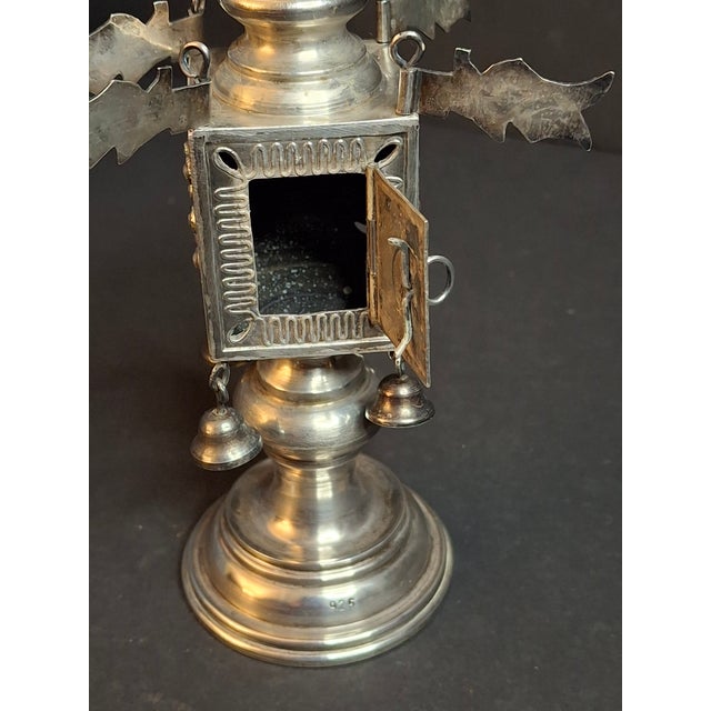 Metal Vintage Israeli 925 Sterling Silver Havdalah Besamim Spice Tower & Bells 141 G For Sale - Image 7 of 18