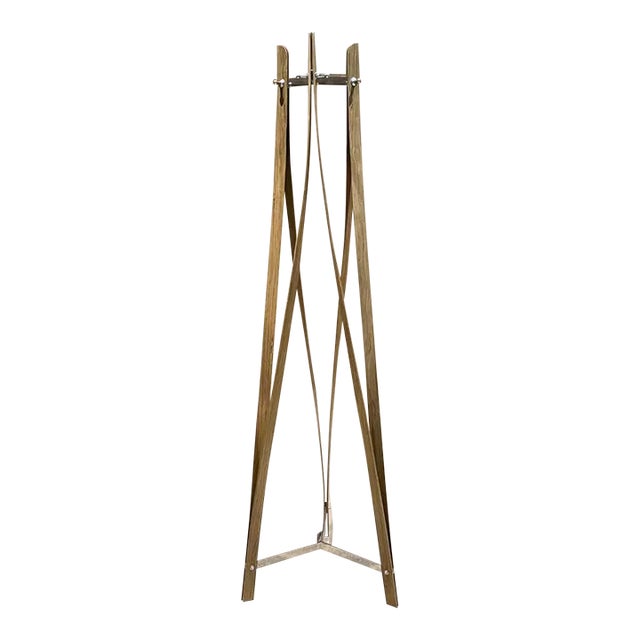 Freestanding Post-Modern Coat Rack Bent Plywood & Chrome Steel Tripod For Sale