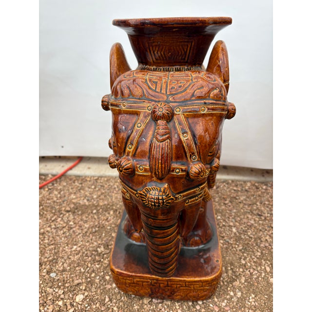 Hollywood Regency Mid 20th Century Burnt Umber Elephant Garden Stool/Plant Stand For Sale - Image 3 of 5