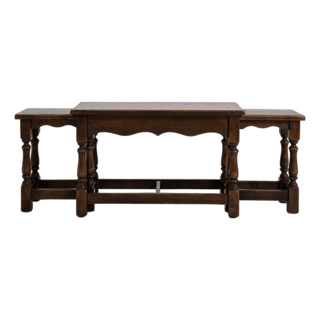Set of 3 French Oak Nesting Tables, Circa 1970 For Sale