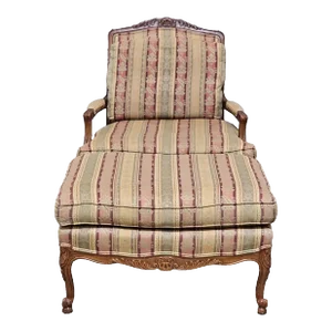 Late 20th Century Ej Victor Walnut Louis XV Arm Chair Matching Ottoman Shell & Bellflower