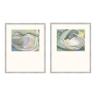 Abstract Fabulous® by Mary Elizabeth Marvin "Tide Line 1 & 2" Framed, Coastal Abstracts Seaglass, Light Blue, Turquoise and Buttery Tones For Sale