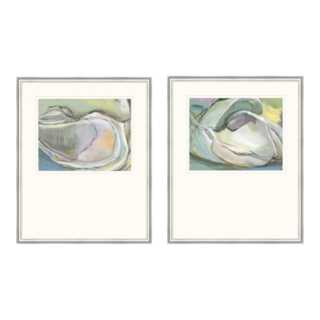 Abstract Fabulous® by Mary Elizabeth Marvin "Tide Line 1 & 2" Framed, Coastal Abstracts Seaglass, Light Blue, Turquoise and Buttery Tones For Sale