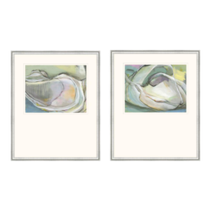 Abstract Fabulous® by Mary Elizabeth Marvin "Tide Line 1 & 2" Framed, Coastal Abstracts Seaglass, Light Blue, Turquoise and Buttery Tones