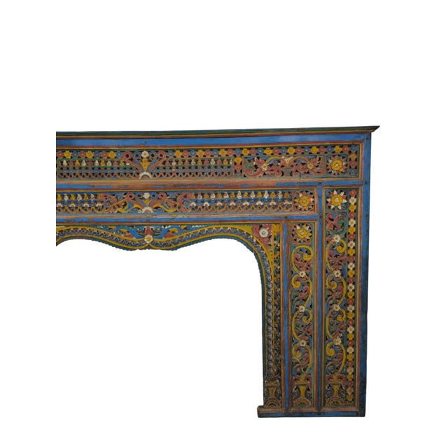 Large Early 19th Century Polychrome Carved Wood Fireplace Surround, India For Sale - Image 3 of 11