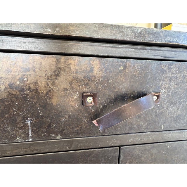 Industrial Leather and Metal Nightstands - a Pair For Sale - Image 10 of 10
