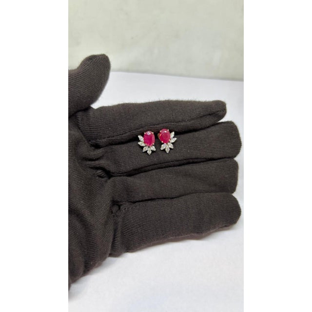 Early 21st Century 18k Gold Ruby 3.41ct Diamond 0.59ct Stud Earrings, India, New, Pair For Sale - Image 5 of 6