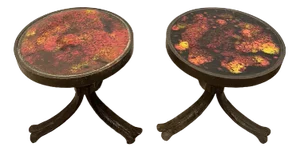 Brutalist, Steel and Ceramic Side Tables, 1970, Set of 2