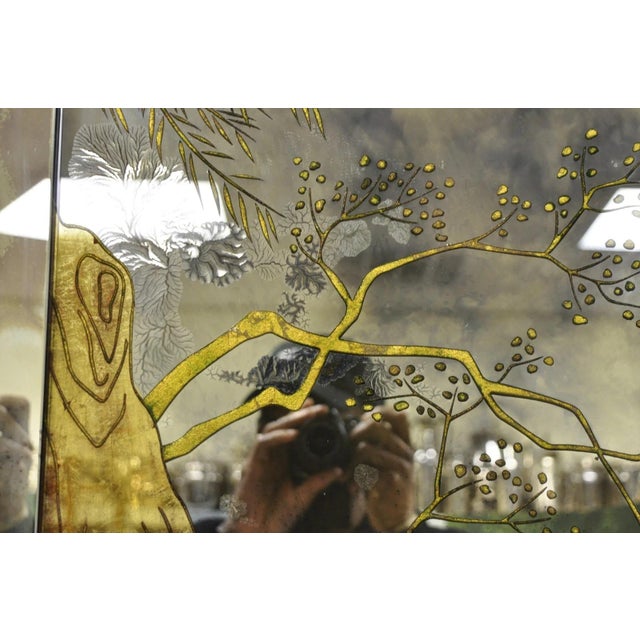 White Vintage Chinoiserie Orientalist Verre Eglomise Smoked Glass Figural Wall Mirror For Sale - Image 8 of 16