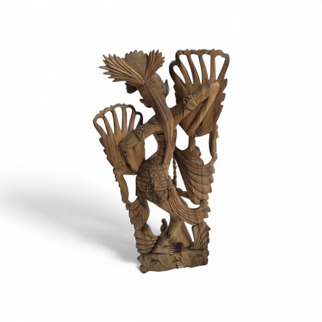 Wood Late 20th Century Monumental Hand Carved Balinese Wood Sculptures of Rama & Sita With Dancer Goddess – Set of 2 For Sale - Image 7 of 12