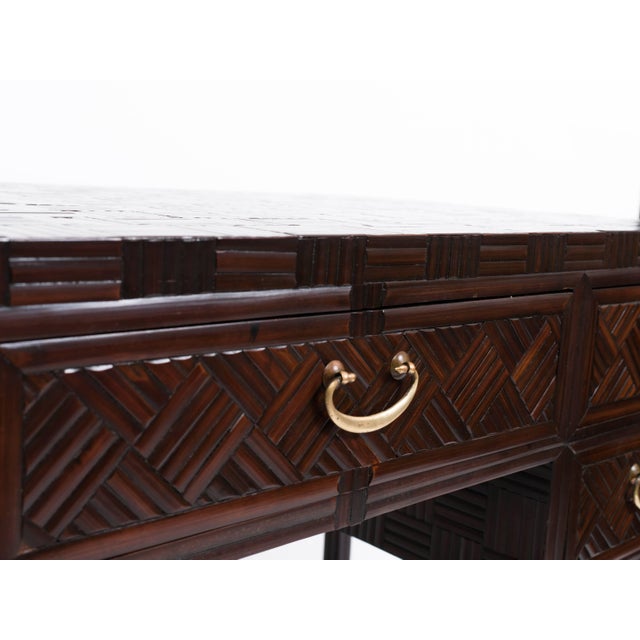 1960's Anglo Chinese Bamboo Parquet Hardwood Campaign Desk For Sale In Jacksonville, FL - Image 6 of 11