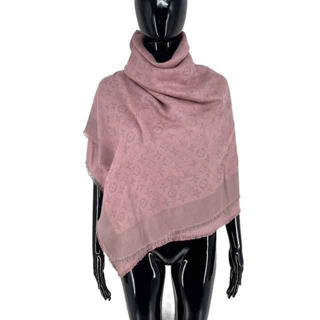 Louis Vuitton Pink Monogram Silk Wool Scarf | Chairish