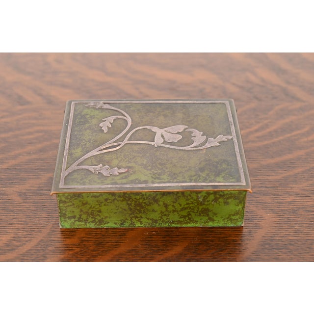 Art Deco Heintz Arts & Crafts Sterling Silver on Bronze Humidor or Cigarette Box For Sale - Image 3 of 12