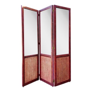 Vintage Maitland-Smith Hand Made Three-Panel Mirrored Woven Room Divider Screen For Sale