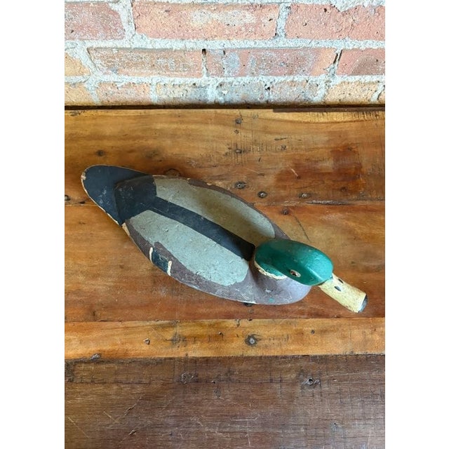 Mid 20th Century Mid 20th Century Fred Mott Hand Carved Wooden Mallard Drake Decoy For Sale - Image 5 of 14