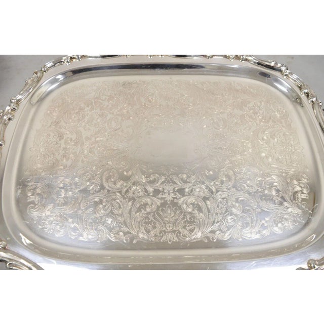 Leonard Vintage Leonard Regency Style Silver Plated Ornate Serving Platter Tray For Sale - Image 4 of 10