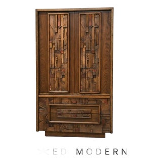 Brutalist MCM Lane Pueblo Walnut Armoire Dresser For Sale