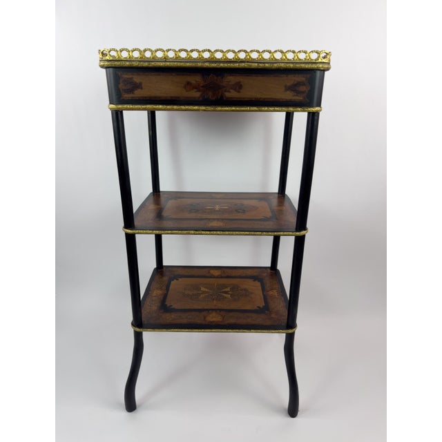Brown 19th Century French Napoleon III Marquetry Inlaid Etagere Side Table For Sale - Image 8 of 18