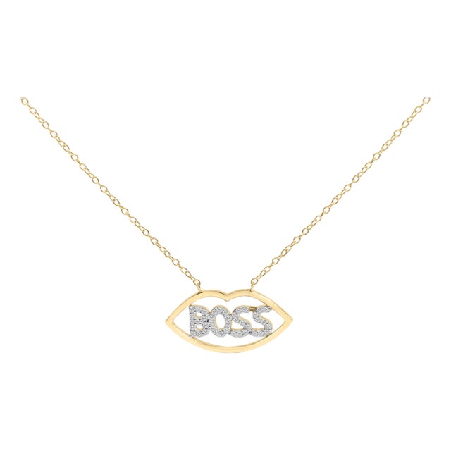 14K Yellow Gold Plated Silver 1/4 Cttw Diamond "Boss" Pendant Necklace - 18 Inch For Sale