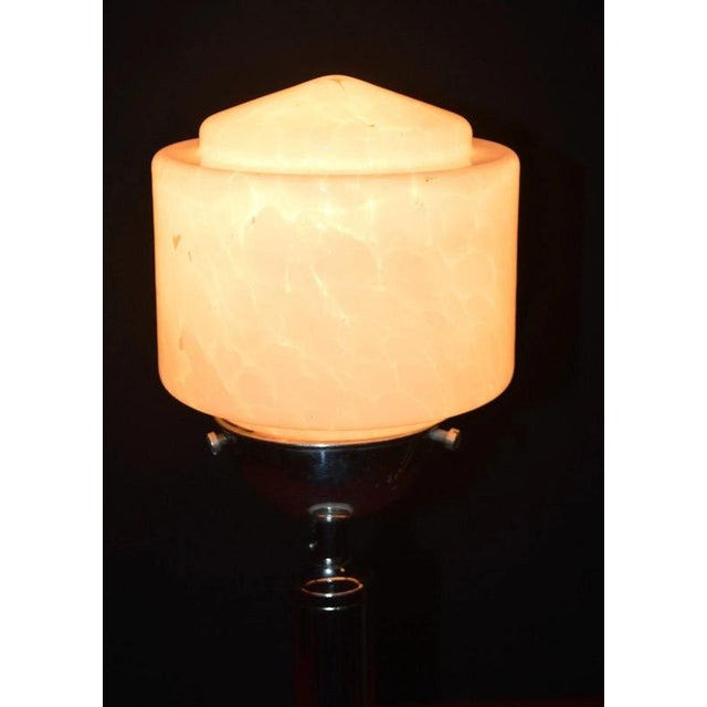 Modernist Art Deco French Chrome, Porcelain and Opaline Glass Table Lamp, 1940s For Sale - Image 10 of 18