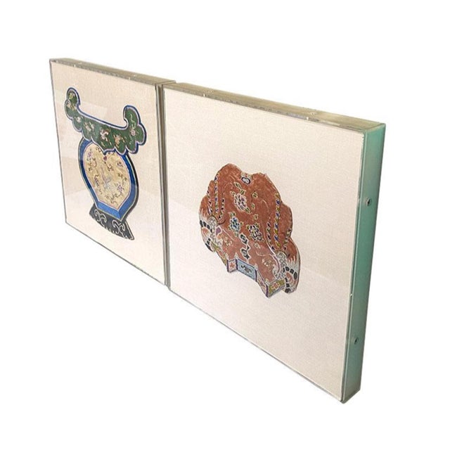 Mid 19th Century Mid 19th Century Pair Framed Chinese Qing Dynasty Silk Court Embroidery Textile Panels For Sale - Image 5 of 9