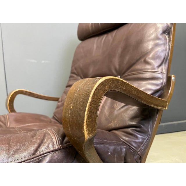 Brown Vintage Scandinavian Leather and Bentwood Armchair by Ingmar Relling, 1970s For Sale - Image 8 of 12