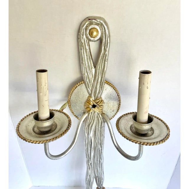 Vintage Originals 22 Silver and Gold Tassel Double Wall Sconce For Sale - Image 11 of 13