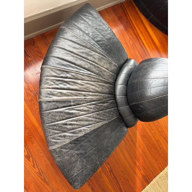 1980s Post Modern Roche Attributed to Roche Bobois Leather Round Chairs For Sale - Image 11 of 12