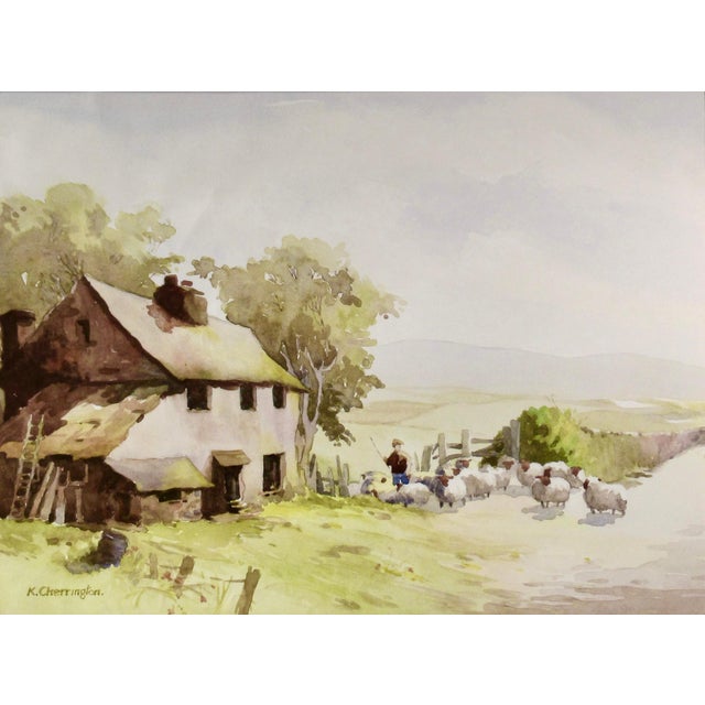 This artwork "Tayside Sheep Farm, Scotland" c.1930, is a watercolor on paper by British artist Ken Cherrington, 1886-1969....