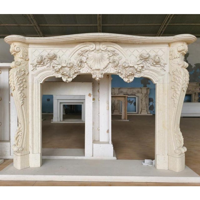 Lavish French Rococo Style Carved Fireplace Mantle with Floral Garland For Sale - Image 4 of 6