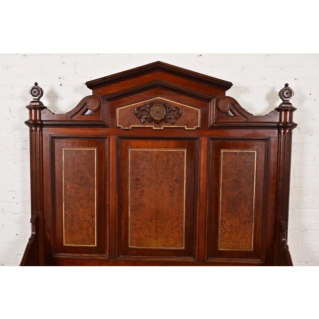 Herter Brothers Style Antique Victorian Carved Walnut and Burl Wood Full Size Bed, Circa 1880s For Sale In South Bend - Image 6 of 11