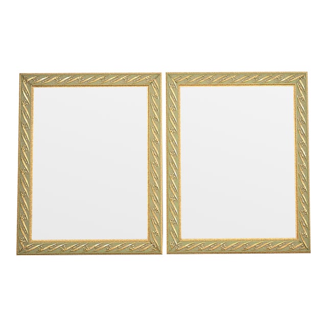 John Widdicomb Style Italian Regency Louis XVI Carved Painted and Gold Gilt Wall Mirrors, Pair For Sale