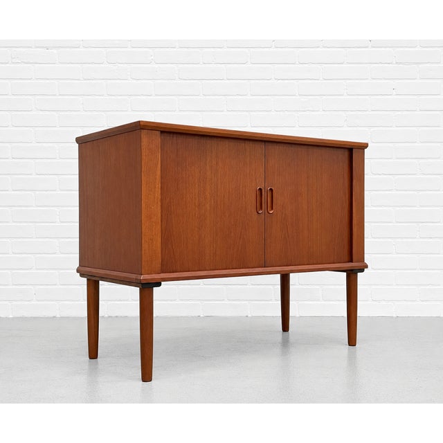 Danish Mid Century Modern Tambour Door Jr. Credenza / Vinyl Record Storage Cabinet, Circa 1960's For Sale - Image 10 of 13