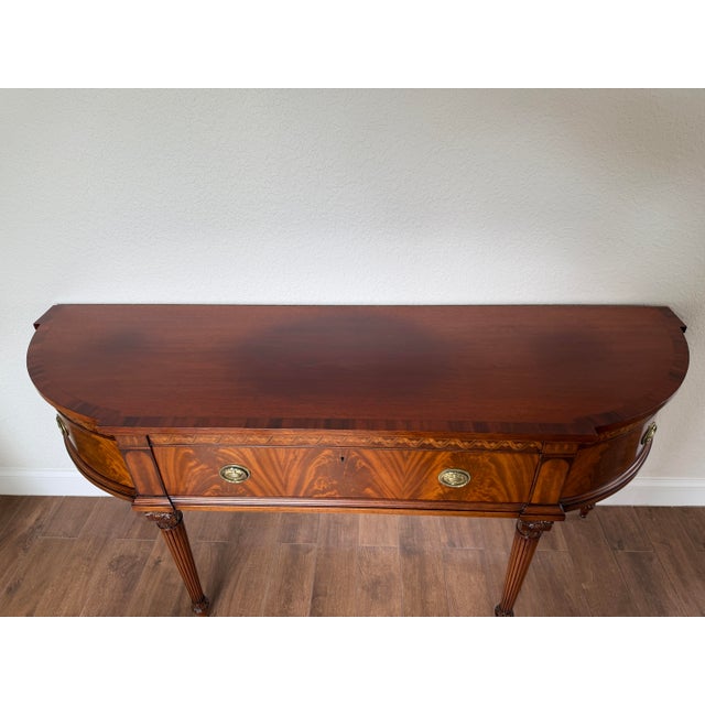 Mid 20th Century 1940s Joseph Gerte Custom Demilune Inlaid Mahogany Server or Sideboard For Sale - Image 5 of 12
