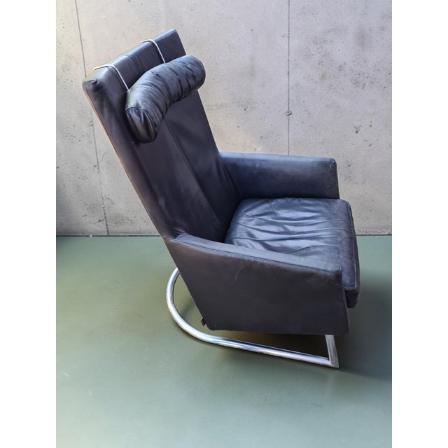 Montis Modern Leather Lounge Chair with Steel Base from Montis, Netherlands, 1970s For Sale - Image 4 of 9