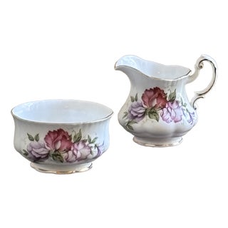 Mid-20th Century English Bone China Sugar Bowl & Creamer — A Set For Sale