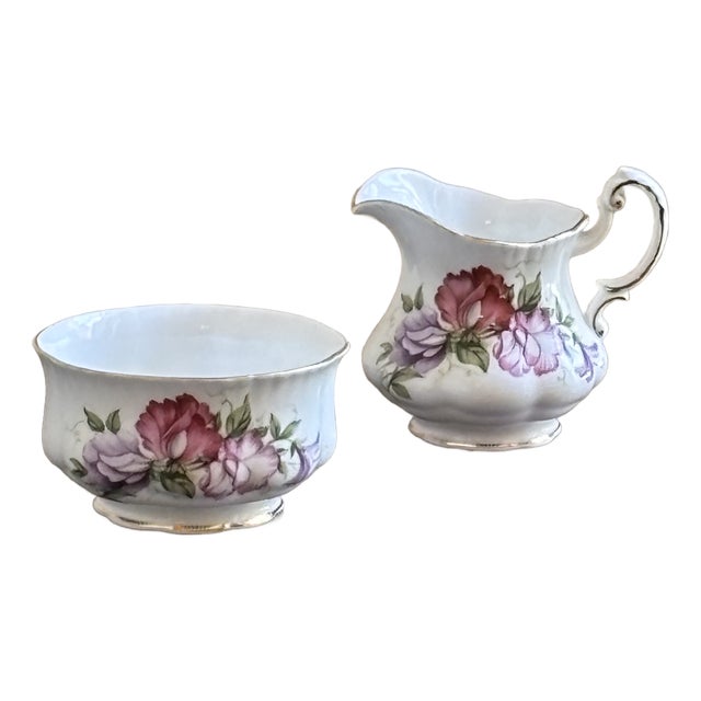 Mid-20th Century English Bone China Sugar Bowl & Creamer — A Set For Sale