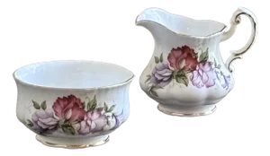 Mid-20th Century English Bone China Sugar Bowl & Creamer — A Set